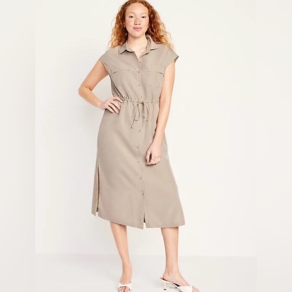 Old Navy dress collar button-down drawstring shirt dress Cargo Utility Sz Large